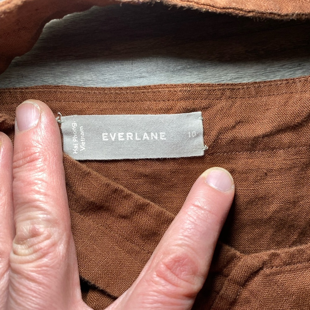EUC Everlane Rust Brown Button-Front 100% Linen Pucnic Top Camisole Square Neck - Picture 4 of 8